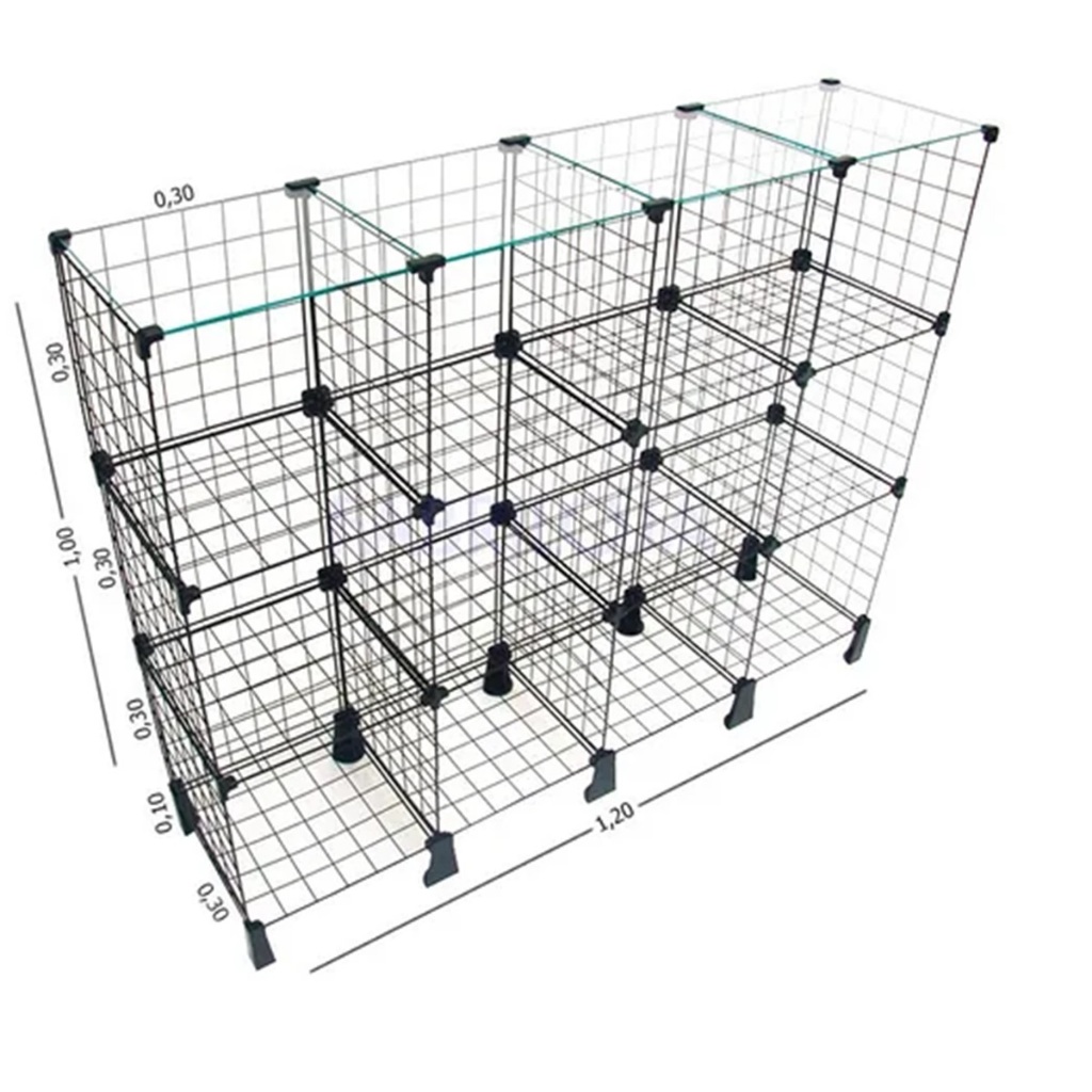 Balcão Aramado com Tampo de Vidro 12 nichos