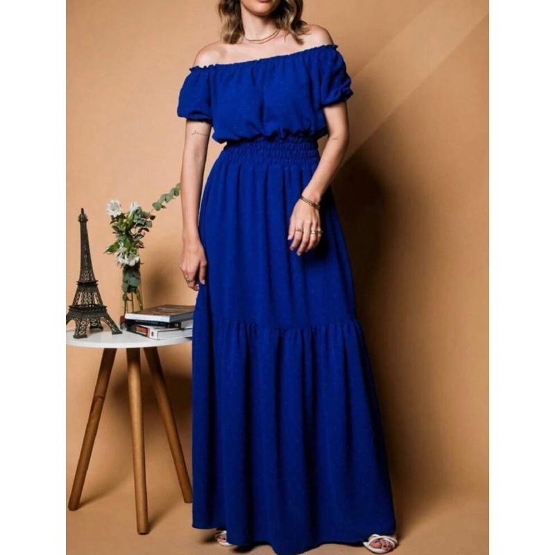 Gior Stvle Vestido longo feminino tecido Duna e viscolinho Manga curta. moda evangélica festa
