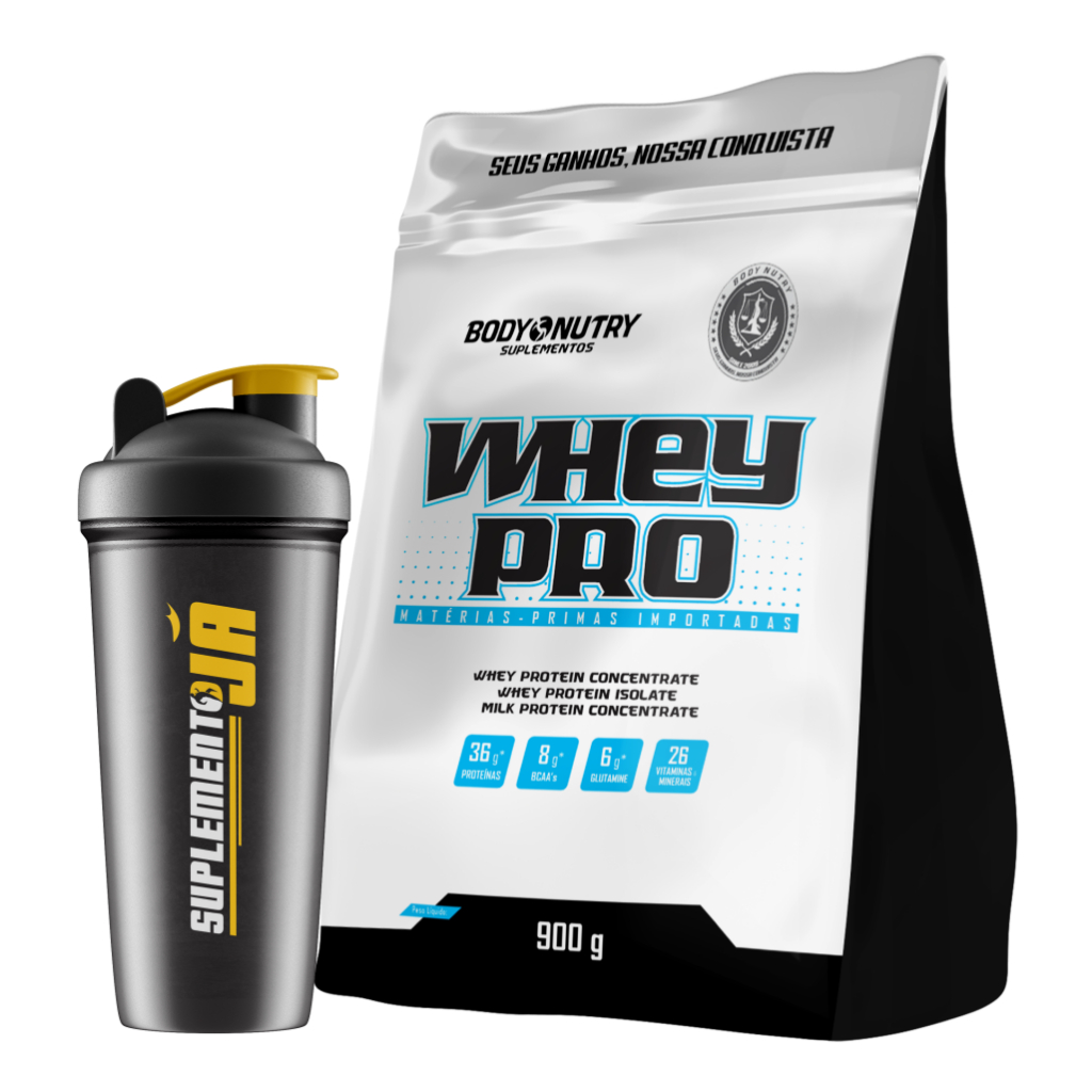 Whey Protein Isolado & Concentrado c/ BCAAs e Glutamine - Zero 0% Soja - Body Nutry + Coqueteleira