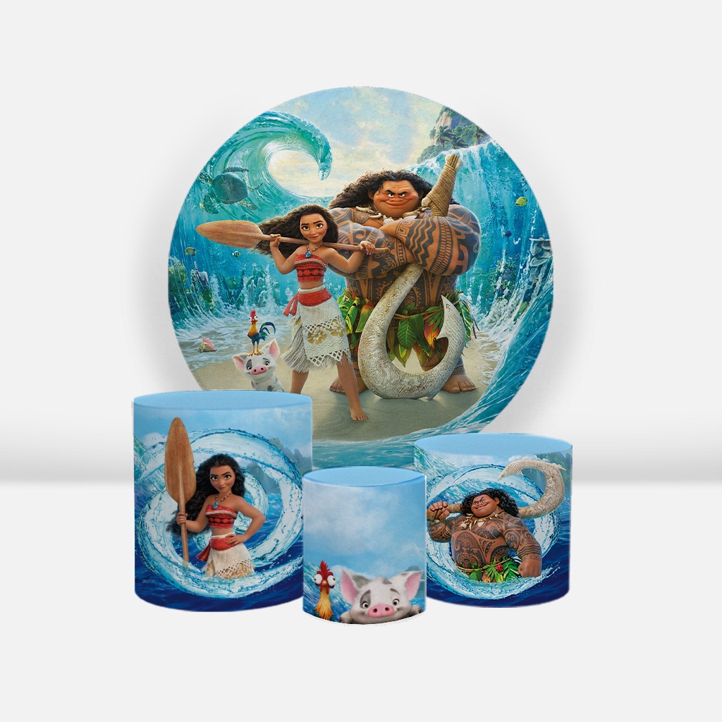 Kit Painel Redondo 1,50x1,50 Com Trio Capas De Cilindro Medidas Padrões Tema Moana Disney Licenciado em Oferta na Shopee