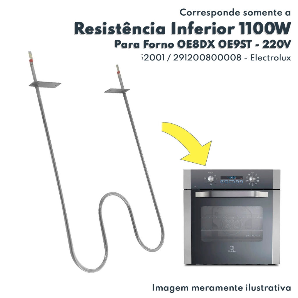 Resistência Inferior Para Forno Elétrico OE8DX OE8TX OE9ST BRZ 1100w 220v Electrolux Original A08052001 291200800008