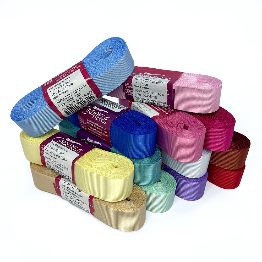 10 metros Fita de Gorgurão Lisa Nº5 Largura 22 mm Diversas Cores Fita Cinderela Material para Laços em Oferta na Shopee