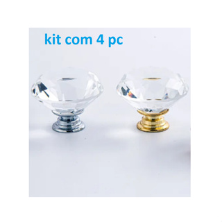 Kit 4 Puxadores Cristal 30mm Porta Gaveta Dourado ou Cromado em Oferta na Shopee