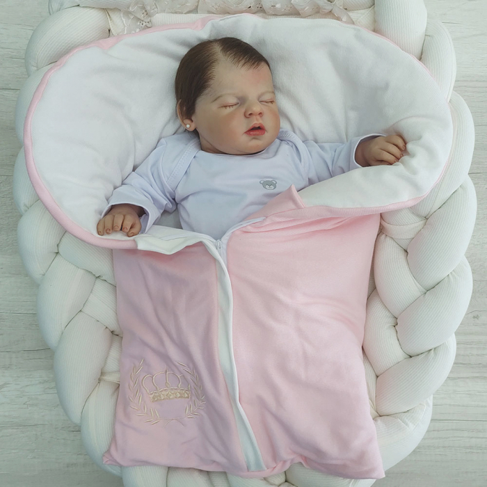 Porta Bebê Saco de Dormir Avulso Bebê Dupla Face Bordado de Coroinha Rosa com Palha/Vermelho com Mescla/Rosa com Mescla