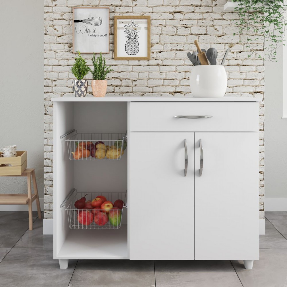 Balcão Cozinha  Fruteira Multiuso Amanda New com Cestos 2 Portas 1 Gaveta Fiorello - Home & Living