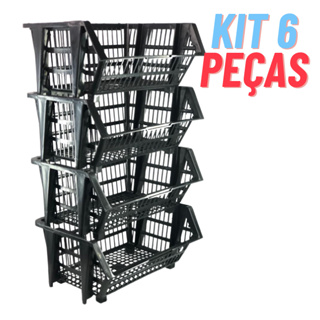 Kit 6 Cesto Empilhavel Expositor Organizador Encaixavel Cesta de Amarzenamento para loja casa escritorio industria armario escolas  sabe qual o melhor cesto empilhavel para o seu negocio ? em Oferta na Shopee