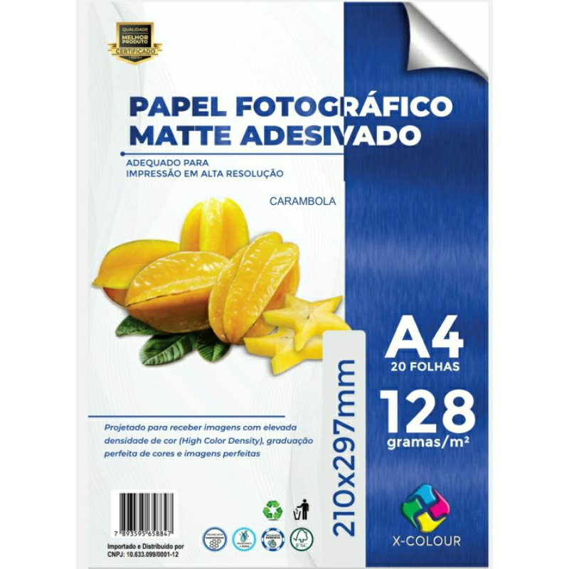 200 FOLHAS PAPEL FOTOGRÁFICO MATTE ADESIVO 128GR A4