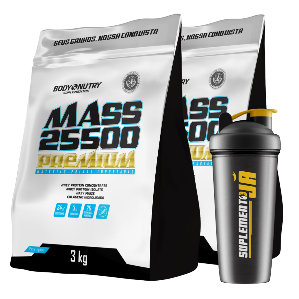 2x Suplemento Hipercalórico - MASS 25500 - 3kg - Body Nutry + Coqueteleira 600ml em Oferta na Shopee