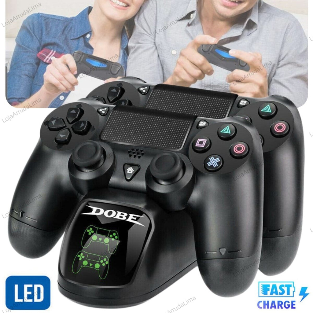 Carregador Duplo Turbo Para Controle Playstation Ps4 Base Dock - HORIZONTAL