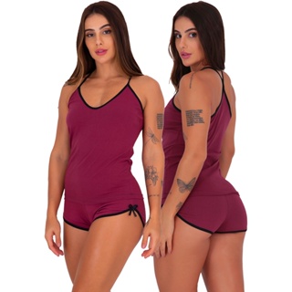 Baby Doll Algodão Paris Conjunto Pijama Short Doll em Oferta na Shopee