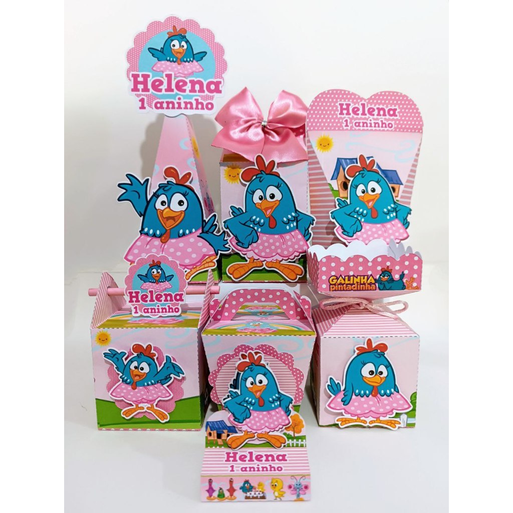 Kit Festa - 15 Lembrancinhas Personalizada Galinha Pintadinha Rosa - Caixinhas Personalizadas - Papelaria Personalizada