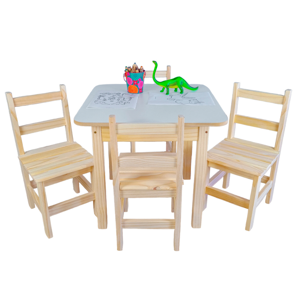 Conjunto Mesa Infantil Madeira Maciça Resistente 4 Cadeira Cadeirinha