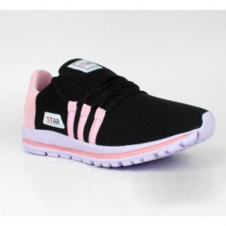 Tênis Feminino Preto Rosa BB Leve Confortável Academia Envio Imediato