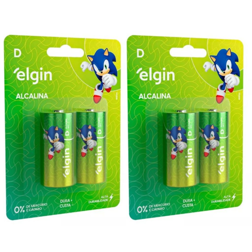 4 Pilhas Elgin Alcalina D Grande - 2 Cartelas
