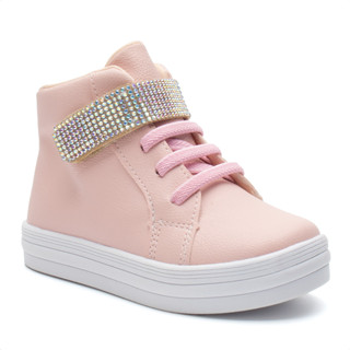 Tenis Bebe Infantil Cano Alto Tira Strass Elastico Moda
