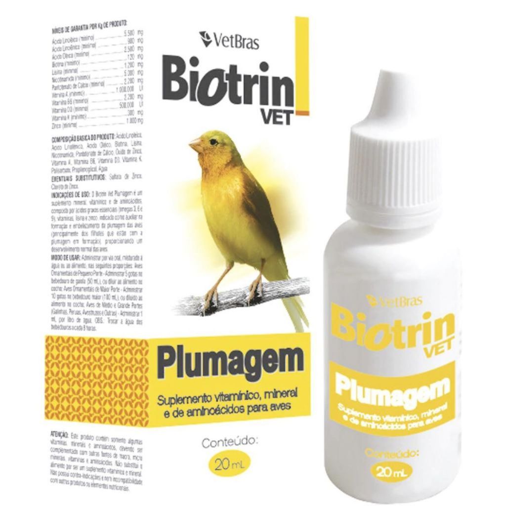 Suplemento Vitamínico Para Aves Biotrin Vet Plumagem 20ml