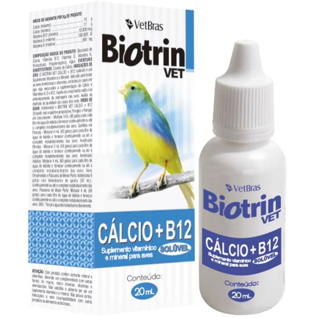 Suplemento Vitamínico Para Aves Biotrin Vet Cálcio e B12 20ml em Oferta na Shopee