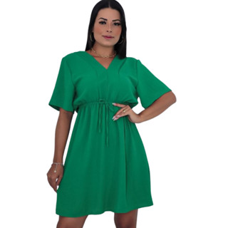 Vestido Midi com Mangas Moda Feminina Soltinho Duna Decote V Elegante