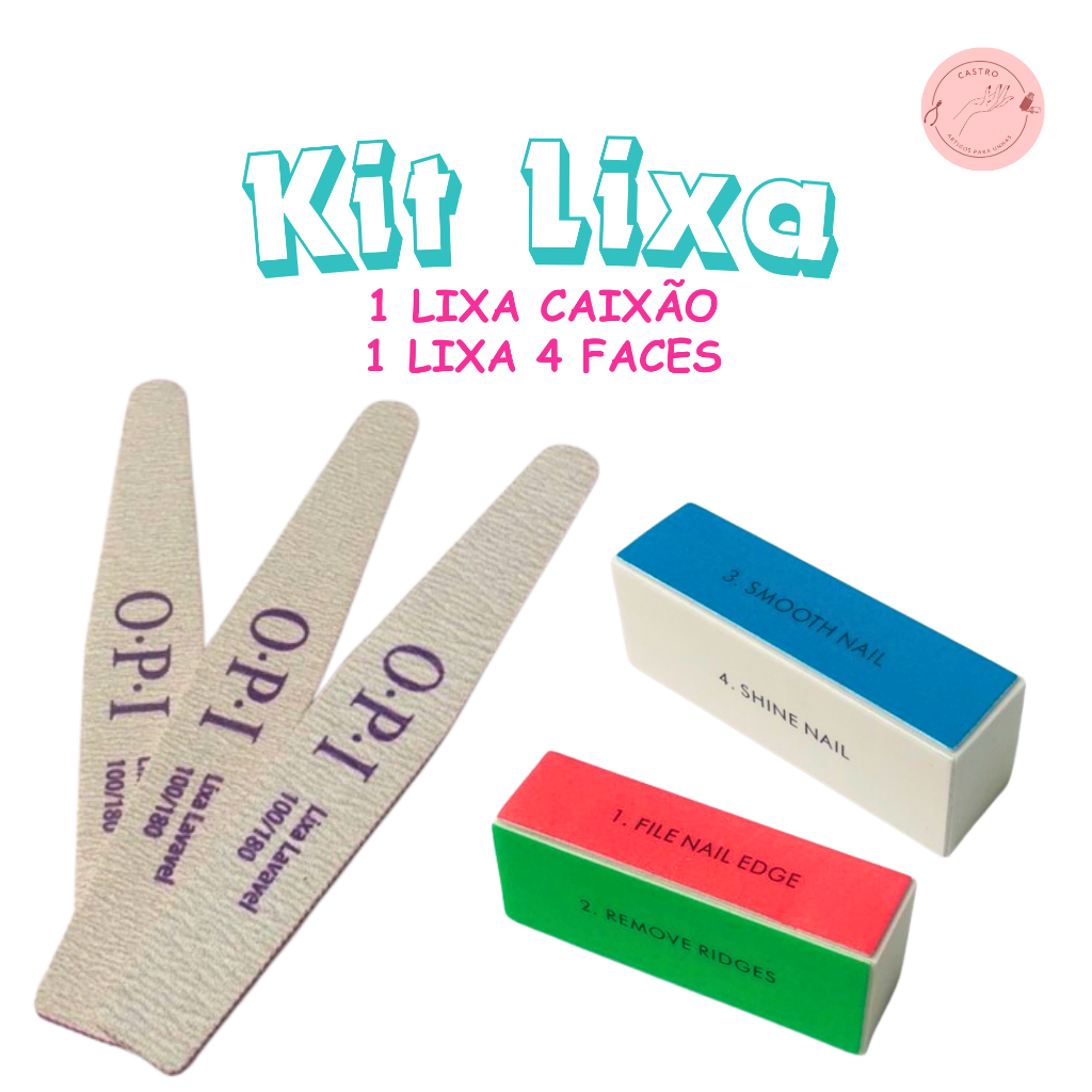 Kit Lixa Contém 1 Lixa Unha Caixão 100/180  e Lixa de Unha Bloco Mágico 4 Faces - Usado para Unhas de Gel, Porcelana, Acrigel e Fibra