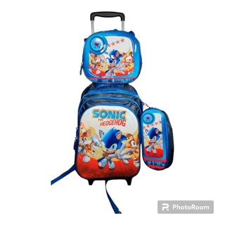 Mochila Escolar Infantil com rodinhas 3D Patrulha e Sonic