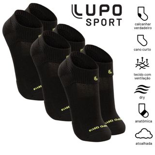 Kit 3 Meia Esportiva Cano Curto Poliamida Baixo Lupo Academia Corrida