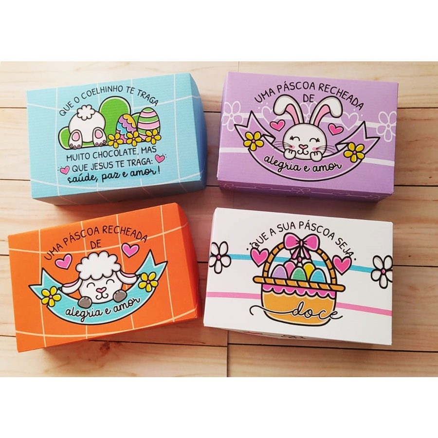 10 caixas para 6 doces Embalagem Feliz Páscoa Semana Santa Chocolate