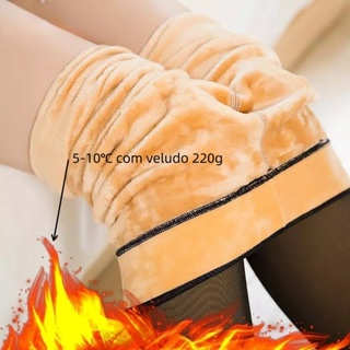 Meia-Calça Térmica Forrada Peluciada Translúcida de Lã Feminina Super Elástica Slim 220g em Oferta na Shopee
