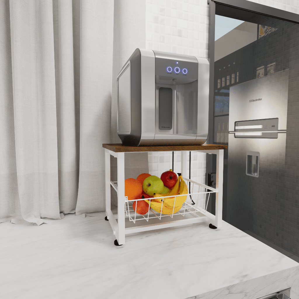 Fruteira Para Bancada Mesa Branca MDF Amadeirado