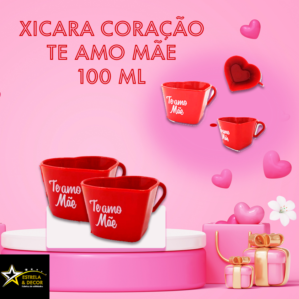 KIT 30 XÍCARAS CORAÇÃO (VERMELHA)  TE AMO MÃE CHÁ CAFÉ PRESENTE DIA DAS MÃES 100 ML ACRÍLICO em Oferta na Shopee