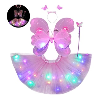 Fantasia infantil rosa fada bailarina asas+saia+tiara com led promo em Oferta na Shopee
