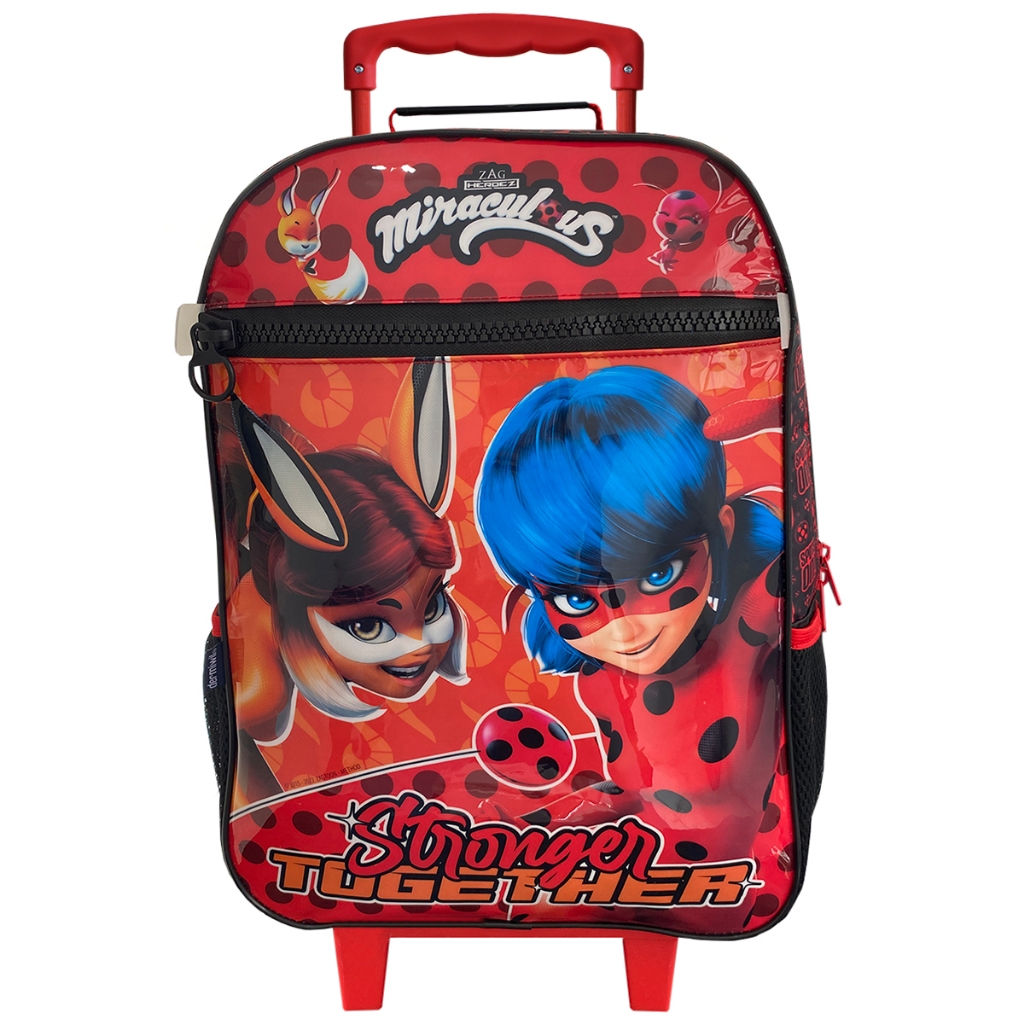 Mochila Escolar De Rodas Miraculous As Aventuras De Ladybug Menina Joaninha Haste Dupla Infantil