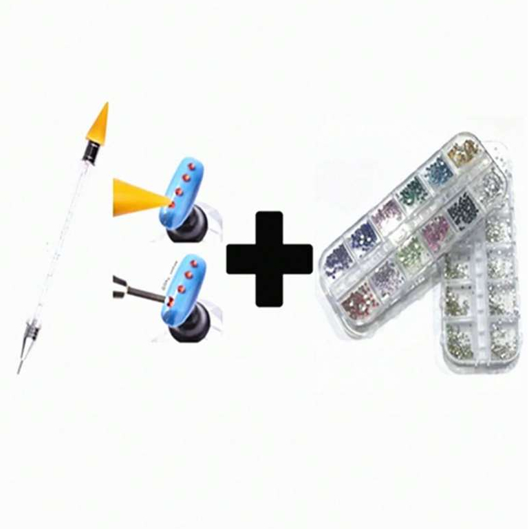 KIT strass Decoração De Unha De Gel (AB PRATA+COLORIDO)+Caneta Pega Decoração/Strass/Pedraria/Caviar