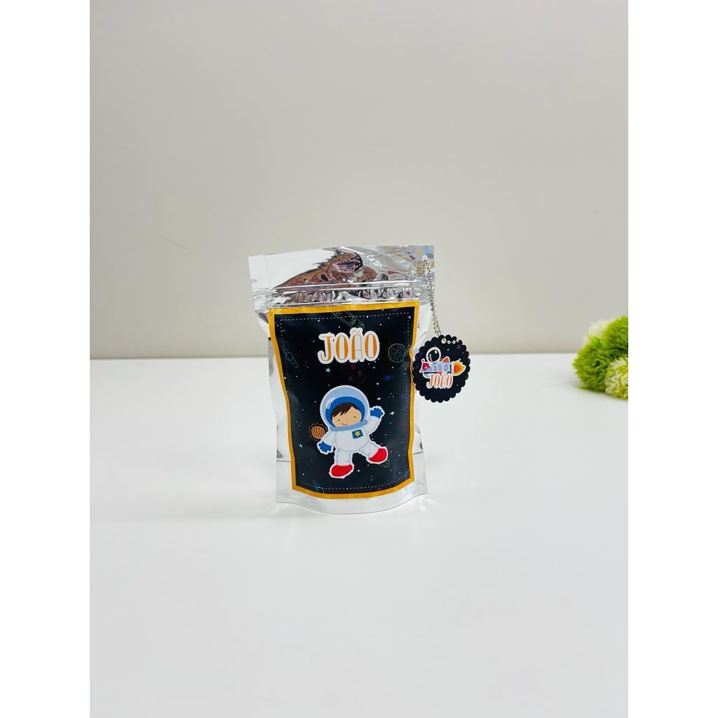 Saquinhos Personalizados Metalizado Zip Lock - Lembrancinha de Festa Infantil - Astronauta - Saquinho Surpresa