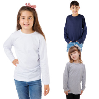 Kit de 3 Blusas de Manga Comprida Meia Malha 100% Algodão Unissex 4 ao 14 em Oferta na Shopee