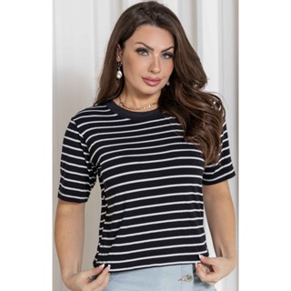 Blusa Feminina T-shirt Listrada Casual Old Money