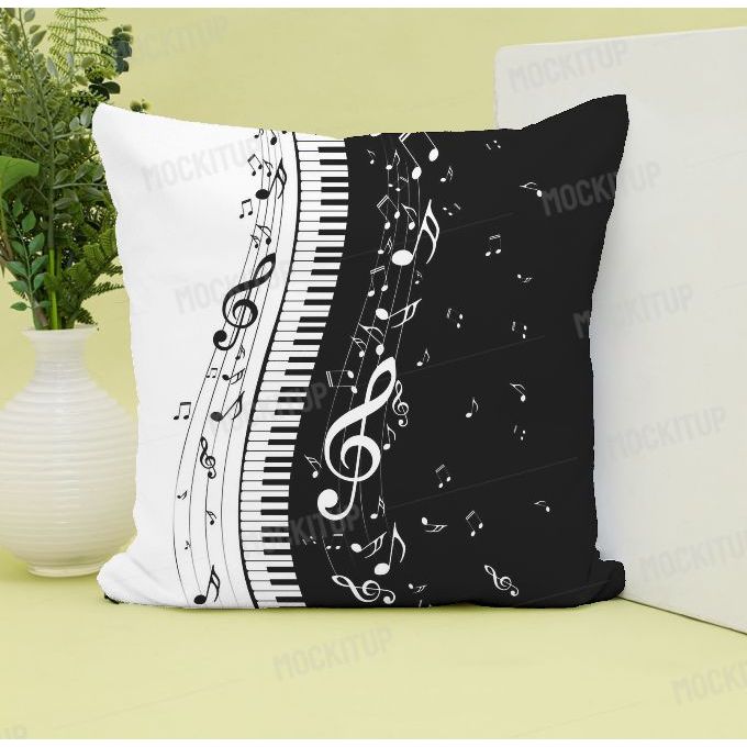 Capa de Almofada Notas Musicais decoração e presentes tecido oxford 45x45 com ziper em Oferta na Shopee