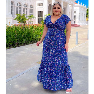Vestido feminino longo verão plus size liganete estampado malha fria