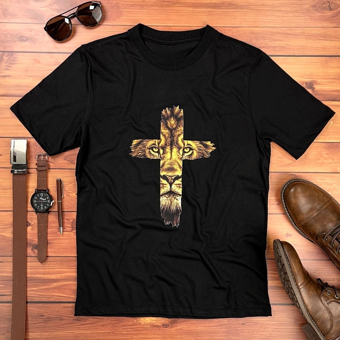 Camiseta Masculina Regular Fit Algodão Premium Gospel Cristã Evangélica Cruz Leão