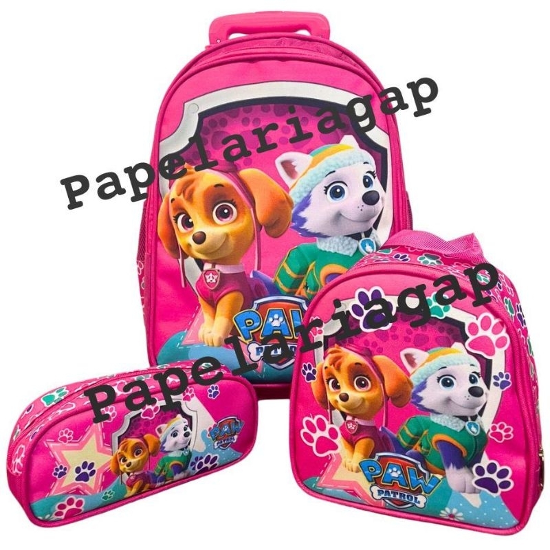 Kit Mochila Escolar Patrulha Canina Feminina / Mochila com carrinho + Lancheira térmica + Estojo