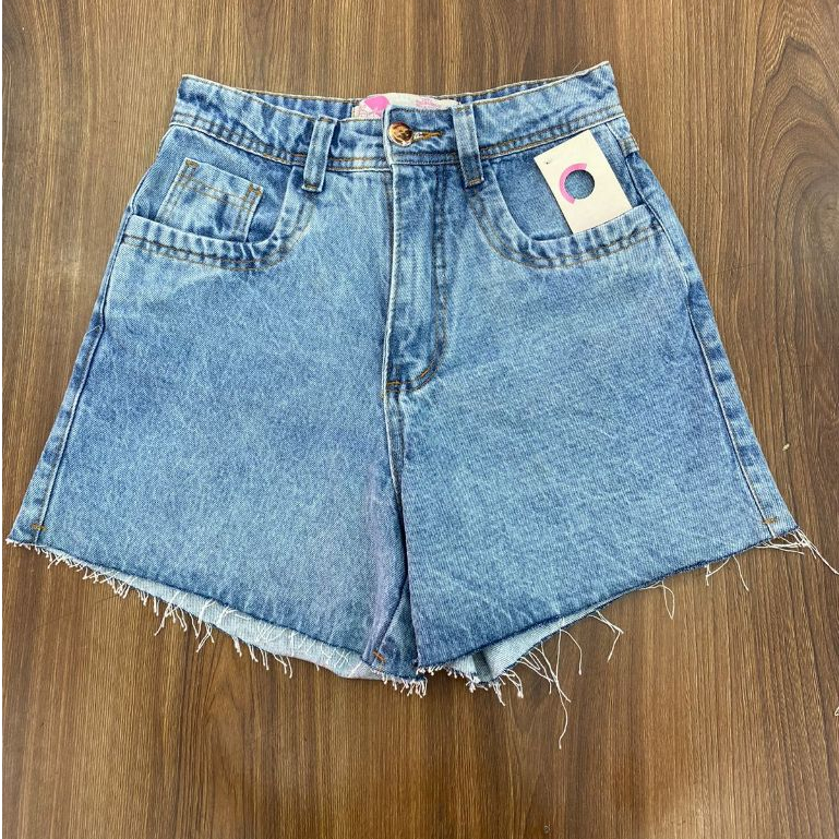 NOVO SHORT BARRA DESFIADA LASER, JEANS MARMORIZADO em Oferta na Shopee