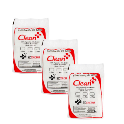 Kit 3 de Gaze Não Estéril 7,5x7,5cm 13 Fios - Clean