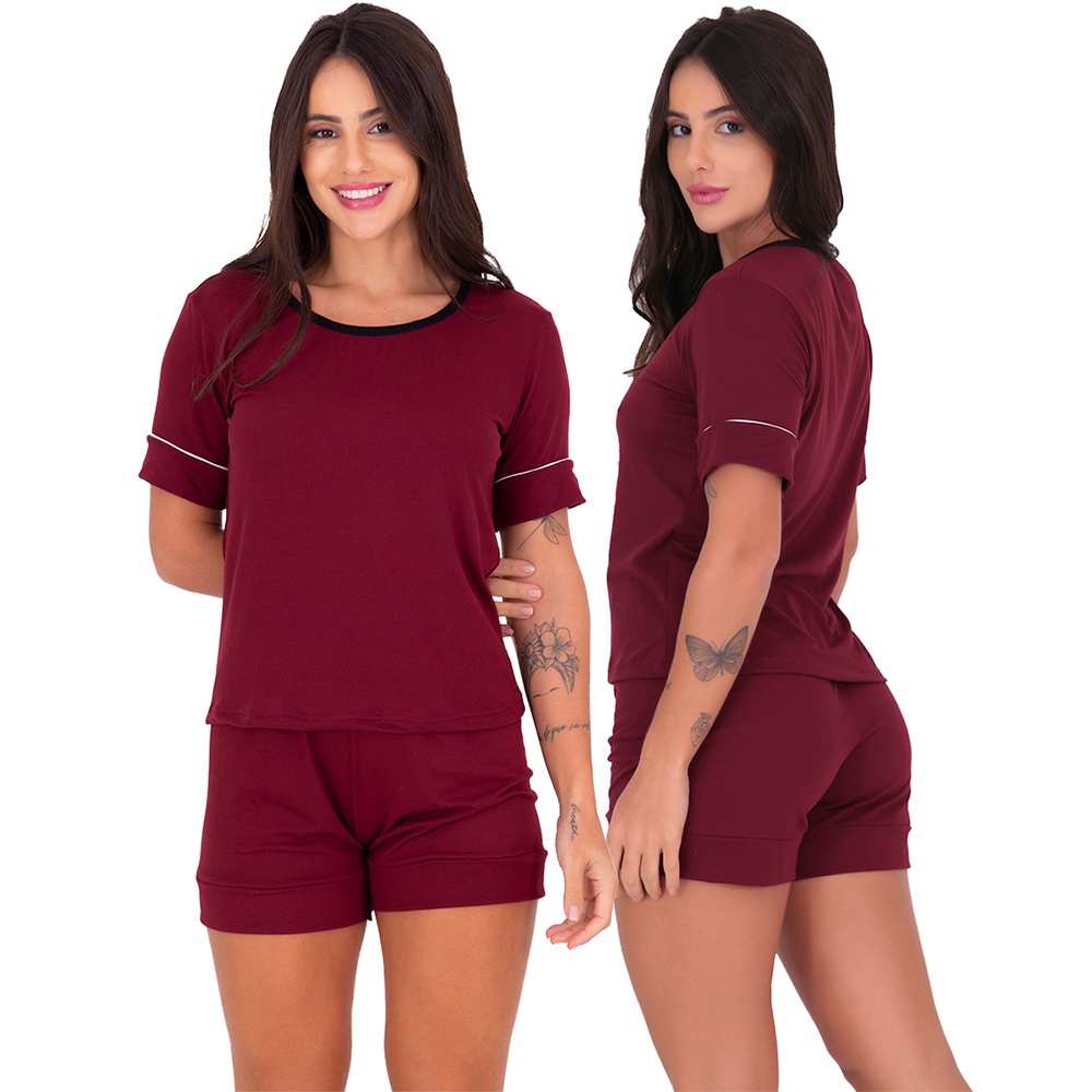 Pijama Feminino Suede Estilo Manga Curta em Oferta na Shopee