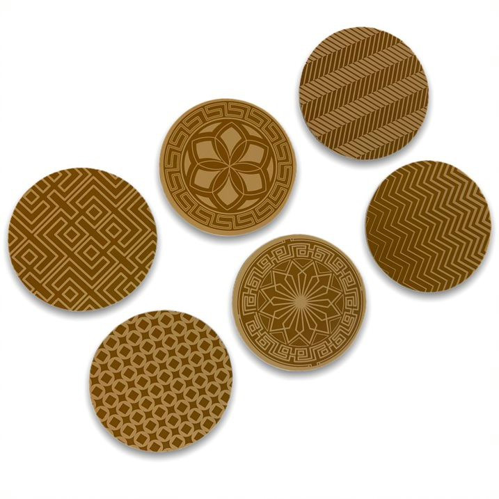 Conjunto 6 Porta Copos MDF E Cortiça 10CM Bolacha Descanço Decoração Mesa Posta Madeira Mandala, Corte Laser