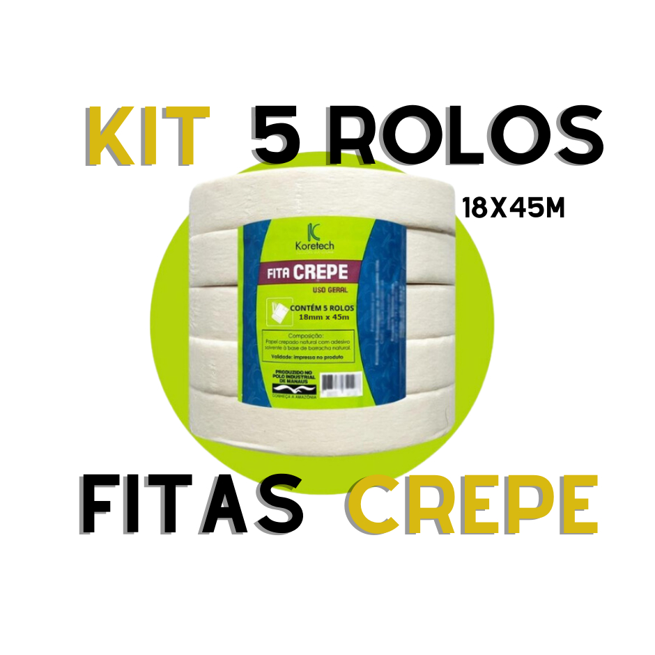 Kit 5x Fita Crepe 18mmx 45m Koretch em Oferta na Shopee