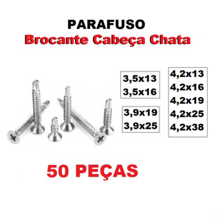 Parafuso Auto Brocante Cabeça Chata Philips 3,5 - 3,9 - 4,2 - 50 PEÇAS