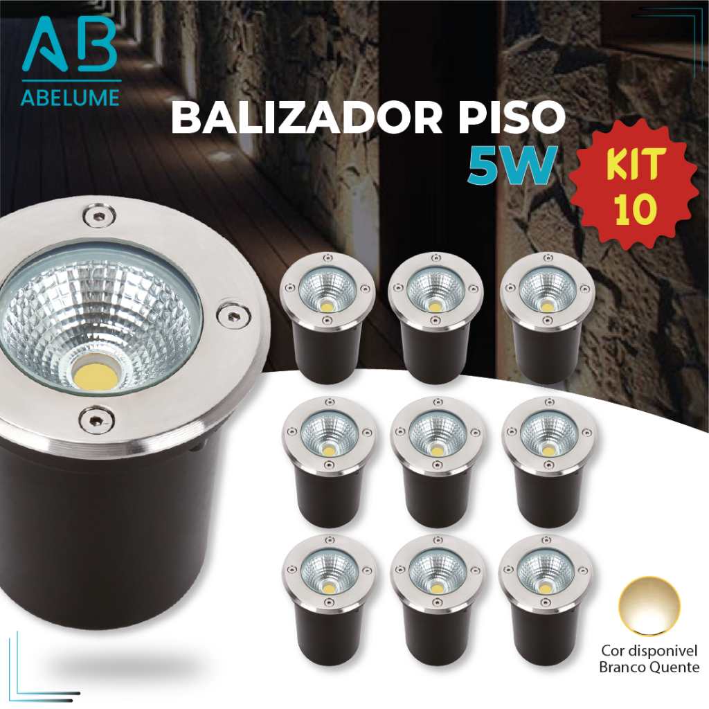 10 Balizador Spot LED Embutir Chão Piso Jardim 5W Branco Quente 3000K IP65 Bivolt 60Hz em Oferta na Shopee