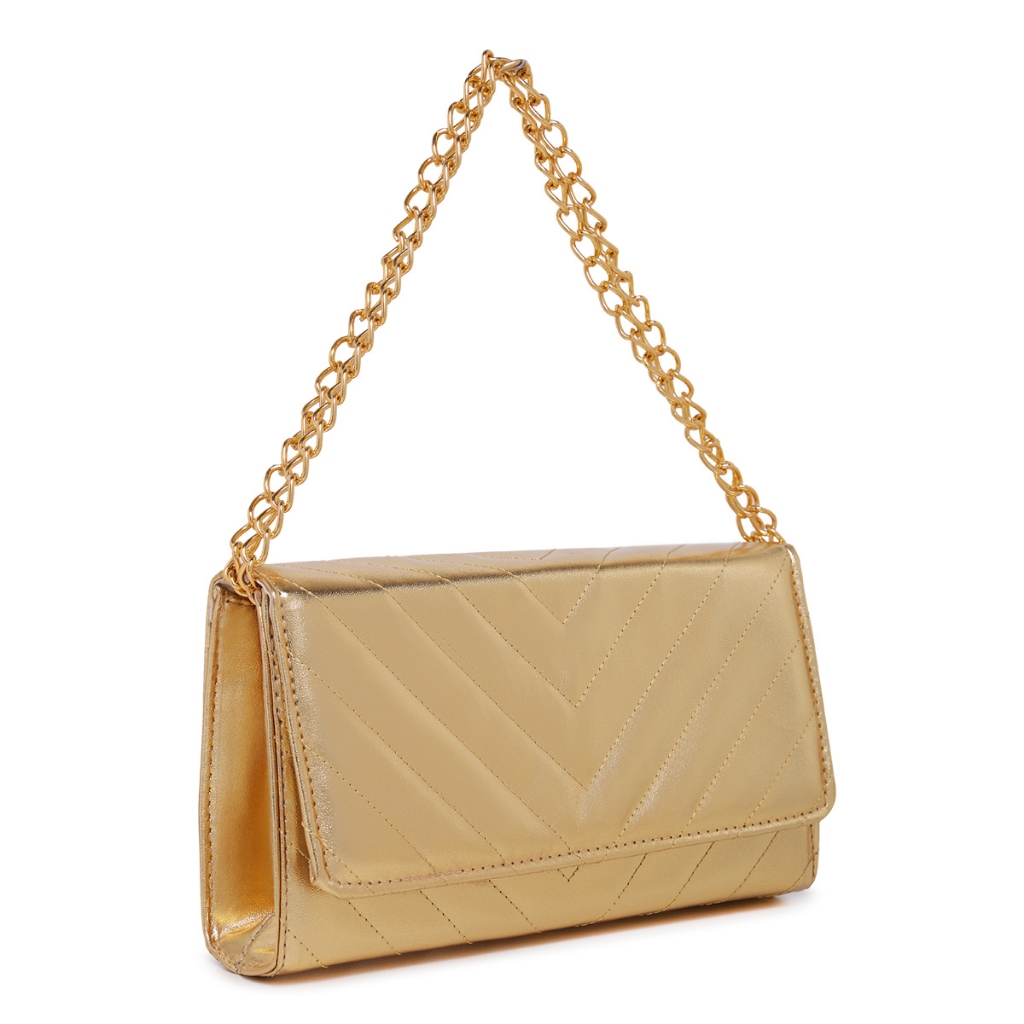 Clutch Bolsa Feminina Pequena Dourada Metalizada Alça Corrente De Ombro Carteira De Mão Elegante Porta Celular  OLCCI