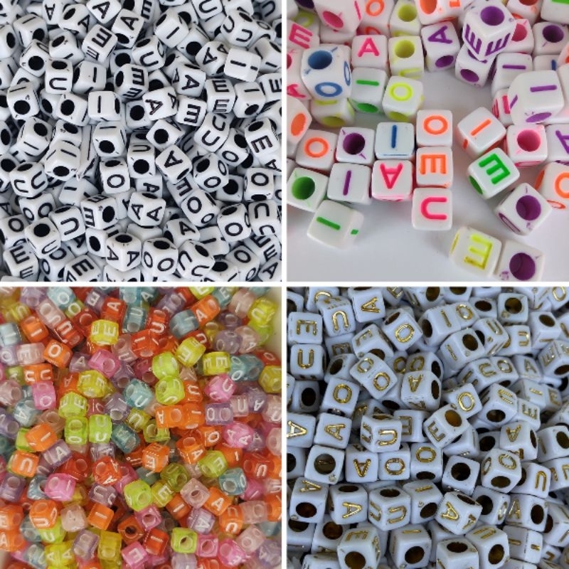 Miçanga Letras Quadrada Vogais - 6*6mm - Aprox... 500 e 1000 Pçs