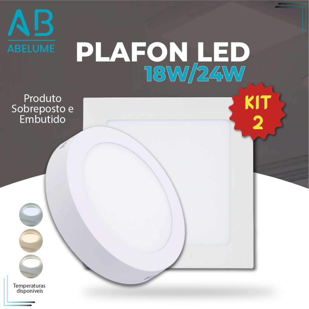 Luminária Painel Plafon Led Alumínio Embutido | Sobrepor |  18W~24W | Branco Frio | Branco Quente em Oferta na Shopee