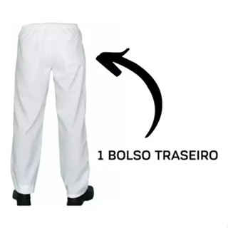 Calça Branca de Oxford c/ Elástico Unissex com bolso traseiro- Calça de Oxford para trabalho Cozinha, pizzaiolo, sushiman, cozinheiro, padeiro, padaria- Umbanda/Candomble